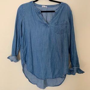 Denim half button up blouse